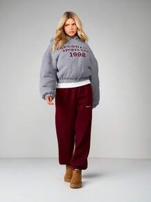 MISSGUIDED Oversized Copenhagen Sports Department Hoodie Jacket With Sherpa Fleece Texture And Hood - Grey - View 5