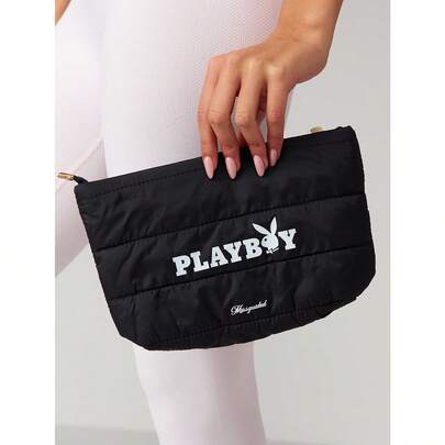 Missguided x Playboy Pikowana kosmetyczka z logo, organizer podróżny, torba na kosmetyki i makijaż, zapinana na zamek błyskawiczny, strój na wakacje