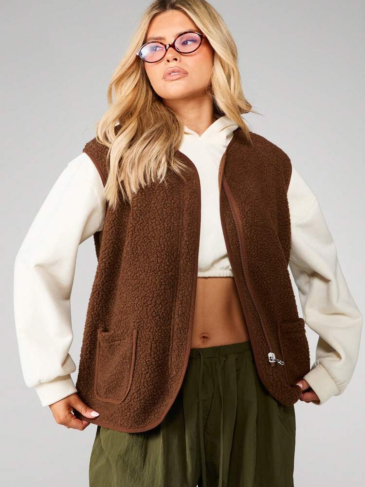 MISSGUIDED Comoda giacca smanicata con chiusura lampo in pile di montone sintetico, canottiera in pile per l'inverno, indumento da strato per l'autunno