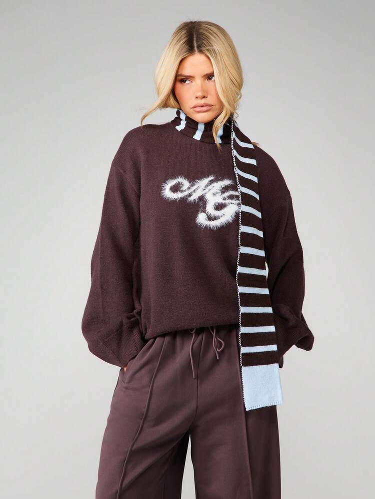 MISSGUIDED Suéter de cuello redondo oversize con detalle de logo suave, jersey de punto de manga larga para confort en otoño e invierno