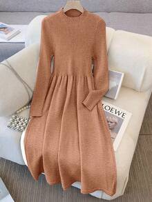 GlowEve Conjunto de dos piezas de elegante y sofisticado cárdigan casual de cuello redondo adelgazante y vestido de punto, para otoño/invierno - Rosa vieja - Ver 6