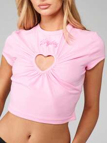 Missguided x Playboy Áo thun crop top tay ngắn thêu họa tiết trái tim cho bé - Hồng - Xem 1