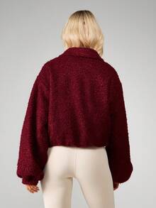 MISSGUIDED Oversized Wool Look Bomber Jacket With Ribbed Collar And Cuffs Fall Winter Outerwear Christmas - Burgundy - View 2