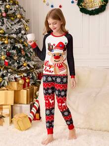 SHEIN Tween Mädchen Weihnachts-Pyjamas für die ganze Familie, enge Passform