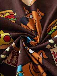 SCOOBY-DOO X SHEIN Bộ đồ ngủ in hình chó Hamburger hoạt hình cho bé trai tuổi teen, thu/đông - Cà phê nâu - Xem 4
