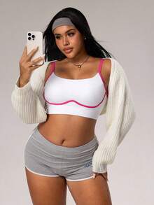 SHEIN Sovereign Charm Plus Size Women Seamless White Sports Bra - White - View 5