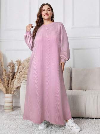 Mulvari Women's Textured Pullover Casual Plus Size Sweatshirt Dress For Autumn Winter, Casual Dress Sweatshirts, For Casual Daily/At Home