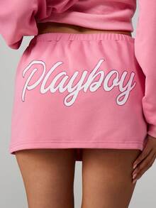 Missguided x Playboy Mini Button Front Skirt With Rhinestone Number Applique Drawstring Waist - Watermelon Pink - View 1