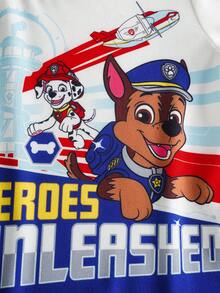 SHEIN | PAW Patrol 2pcs/Set Young Boy Cartoon Dog Graphic Knit Contrast Collar Long Sleeve T-Shirt And Cuffed Pocket Sweatpants, Autumn/Winter - Blue - View 5