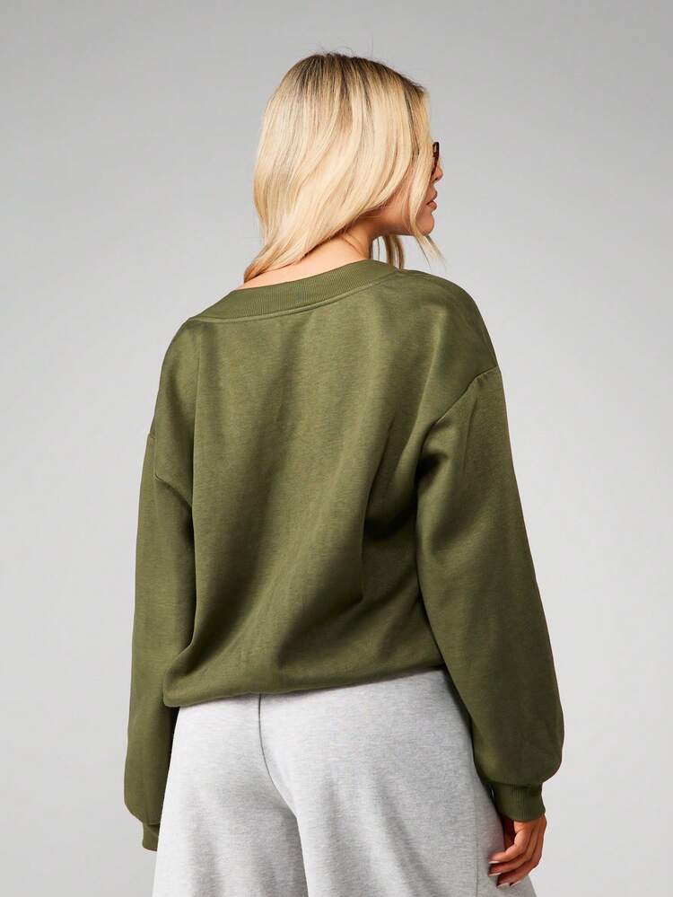 MISSGUIDED Oversized V Neck Sweatshirt For Women Casual Pullover Top Relaxed Fit Long Sleeve Fall Winter Comfort Wear