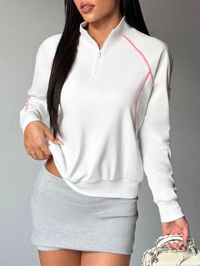 Dewbera 女士宽松卫衣，双面抓绒面料，立领，半拉链，撞色拼接，长袖，适合日常休闲穿着、跑步、瑜伽、健身、网球、高尔夫，秋冬季穿着。