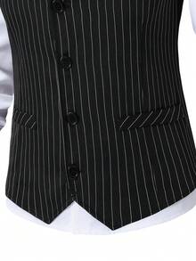 SHEIN 两件套青少年男士绅士套装 - 黑色条纹修身马甲 + 黑色条纹长裤，优雅商务正装，适合生日、婚礼、婚礼宾客、花童、戒指童等场合。 - 黑色 - 查看 7