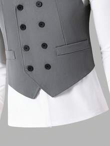 SHEIN 3pcs Teenage Grey Gentleman Suit Set: Blazer Vest,White Shirt,Trousers For Summer Graduation,Piano Performance,Wedding&Formal Occasions - Light Grey - View 4