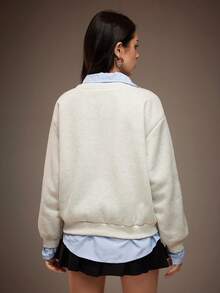 Women's Casual School Style Letter Print 2 In 1 Shirt Collar Sweatshirt, Autumn/Winter - Grey - View 2