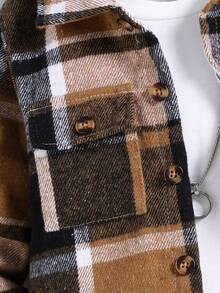 1pc Young Boy Casual Plaid Front Flap Pocket Shacket, Suitable For 4-7 Years Old Boys To Wear For Outings And School In Winter, Autumn And Spring - Yellow - View 5