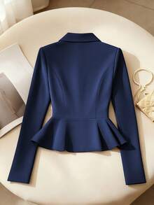 Franclia Women's Fashionable Elegant Ruffle Trim Cardigan Jacket - Navy Blue - View 2