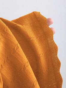 GlowEve 初秋法式优雅风藏青色镂空复古荷叶边下摆优雅长袖短款针织连衣裙 - 珊瑚橙 - 查看 6