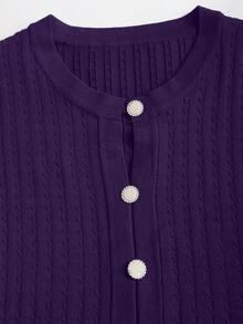 GlowEve Đầm dệt kim ngắn tay dài, thanh lịch kiểu Pháp mùa thu sớm, thích hợp cho công sở, với viền bèo nhún. - Màu tím  Violet - Xem 3