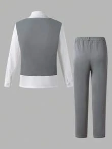 SHEIN 3pcs Teenage Grey Gentleman Suit Set: Blazer Vest,White Shirt,Trousers For Summer Graduation,Piano Performance,Wedding&Formal Occasions - Light Grey - View 2