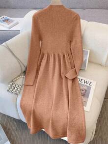 GlowEve Conjunto de dos piezas de elegante y sofisticado cárdigan casual de cuello redondo adelgazante y vestido de punto, para otoño/invierno - Rosa vieja - Ver 2