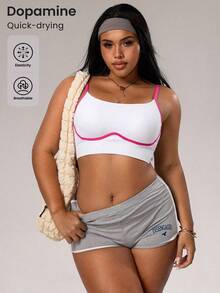 SHEIN Sovereign Charm Plus Size Women Seamless White Sports Bra - White - View 2