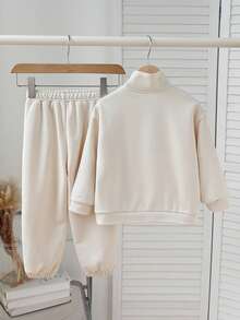 SHEIN Young Girls' Casual Solid Color Sweatshirt & Sweatpants Set - Apricot - View 2