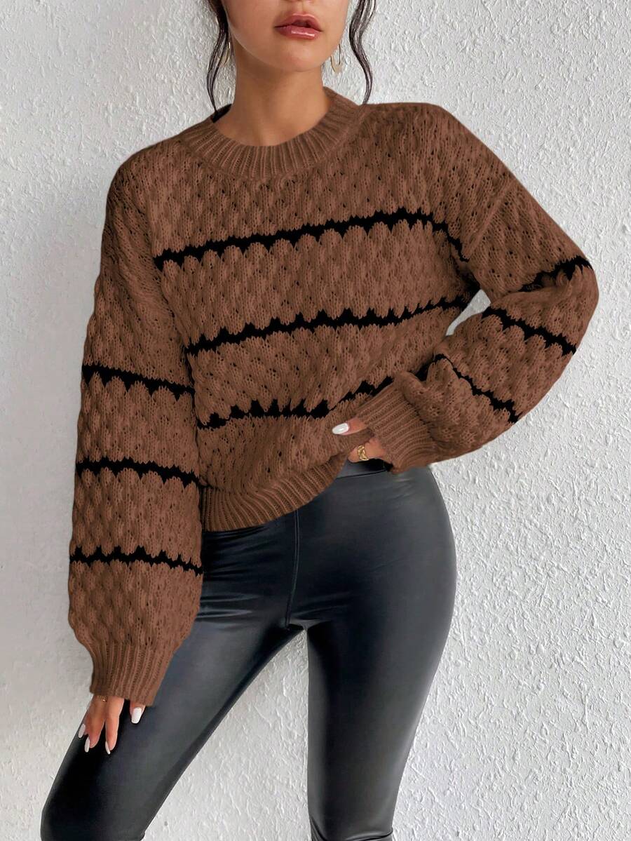 Xyvia Women's Contrast Color Minimalist Everyday Pullover Sweater - Maroon - View 1