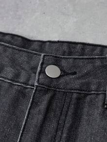 Manfinity Denimwave Men's Casual Distressed Ripped Frayed Hem Black & Grey Jeans Men Black Distressed Jeans Men Ripped Jeans - Dark Grey - View 8