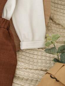 SHEIN 两件套男婴可爱绅士风正式套装，包括白色长袖领衬衫（带蝴蝶结）和休闲背带裤，时尚优雅帅气，适合生日派对、庆典、演出、婚礼、迎婴派对、洗礼等正式场合，春秋季穿着。 - 咖啡棕 - 查看 6