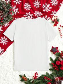 SHEIN EZwear Christmas Casual Merry Christmas Plaid Zebra & Cow Print Pattern Round Neck Short Sleeve Loose Women T-Shirt, Autumn/Winter Pullover Graphic