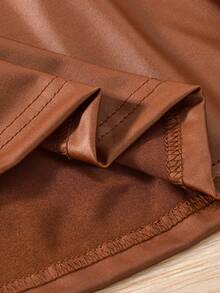 SHEIN Elladie kids Váy kẻ sọc dài tay cổ bẻ màu nâu cho bé gái, sinh động và dễ thương, thích hợp mặc dự tiệc, mặc hàng ngày, mùa thu/đông - màu nâu - Xem 4