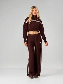 MISSGUIDED Cárdigan con cremallera ajustado con detalle de rayas jacquard, suéter de punto acanalado de invierno - Café integral - Ver 5