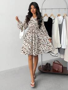 少女碎花编织V领长袖修身休闲A字法式连衣裙，秋冬新品，适合年轻女孩日常穿着、上学、秋冬季，搭配白衬衫，返校季、学院风、圣诞节、女孩冬装、圣诞服装、派对服装、日常上学、生日服装、公主装、母女/姐妹亲子装、万圣节。 - 杏色 - 查看 5