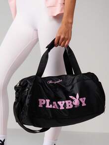 Missguided x Playboy Large Duffel Bag With Crossbody Strap And Side Compartments For Gym Travel Weekend Trips