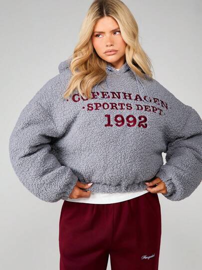 MISSGUIDED Oversized Kapuzenjacke mit Sherpa-Fleece-Textur und Kapuze von Copenhagen Sports Department