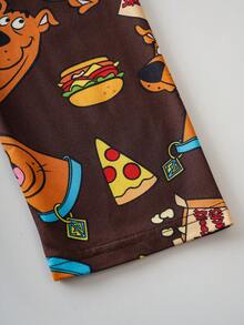 SCOOBY-DOO X SHEIN Bộ đồ ngủ in hình chó Hamburger hoạt hình cho bé trai tuổi teen, thu/đông - Cà phê nâu - Xem 3