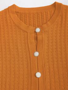 GlowEve 初秋法式优雅风藏青色镂空复古荷叶边下摆优雅长袖短款针织连衣裙 - 珊瑚橙 - 查看 3