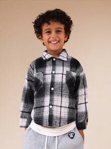 SUMWON Boys Flannel Plaid Button Down Long Sleeve Shirt Fall Winter Casual School - Black and White - View 4
