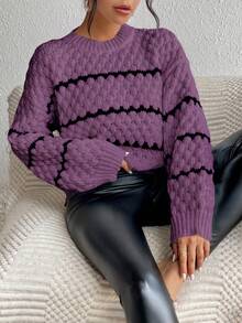 Xyvia Sweater Pullover Minimalis Warna Kontras untuk Wanita, Cocok untuk Sehari-hari - Purple - View 3