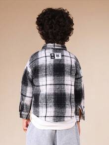 SUMWON Boys Flannel Plaid Button Down Long Sleeve Shirt Fall Winter Casual School - Black and White - View 2