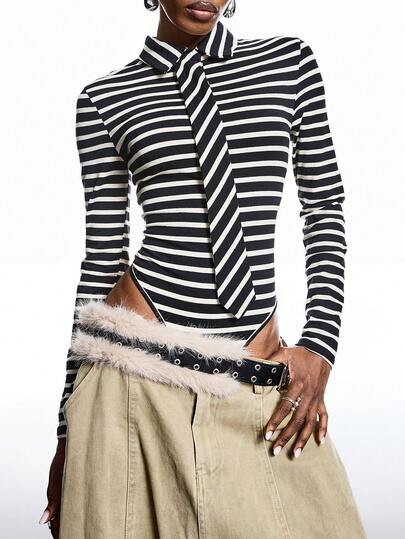 LYSMO 大码复古黑白条纹连体衣