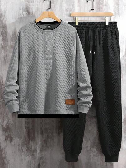 Manfinity Homme 男士撞色滚边套头衫卫衣和运动裤套装