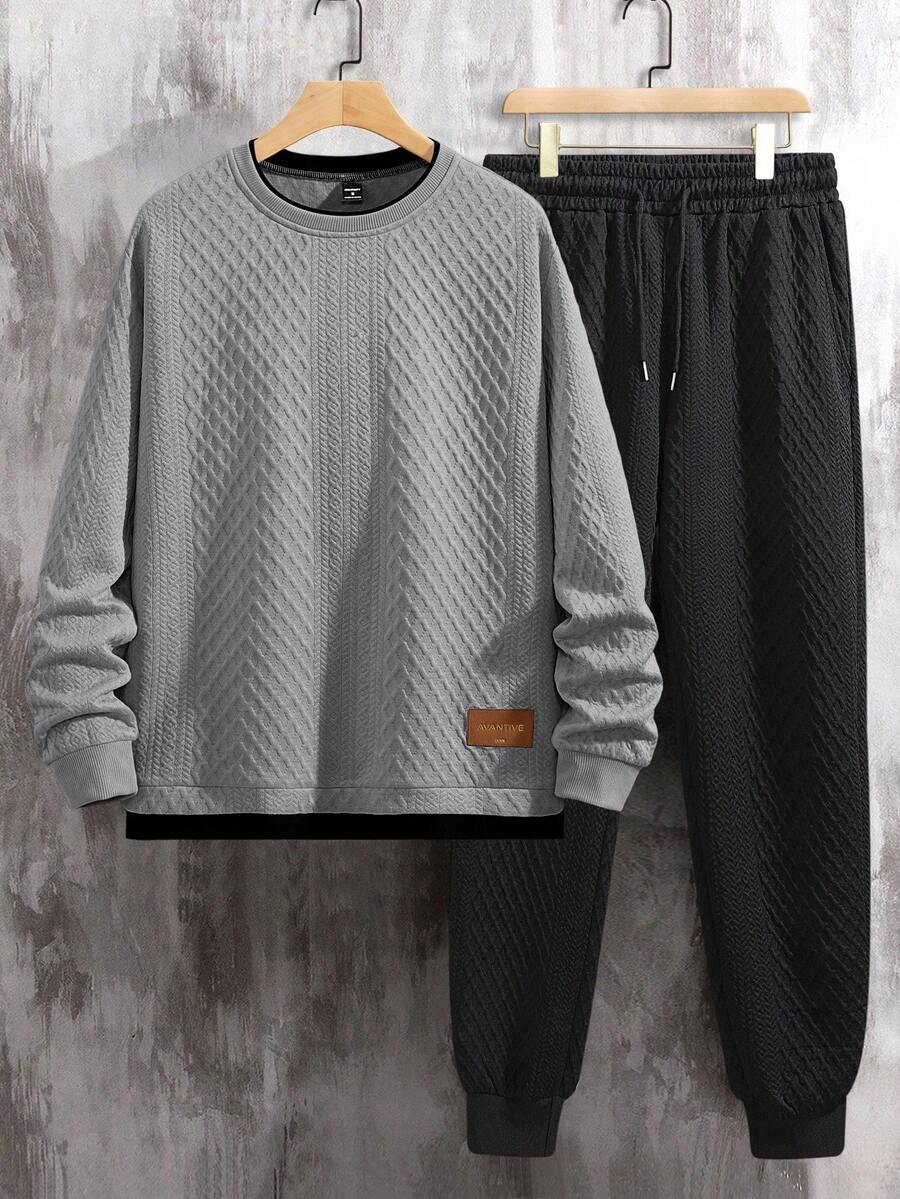 Manfinity Homme 男士撞色滚边套头衫卫衣和运动裤套装