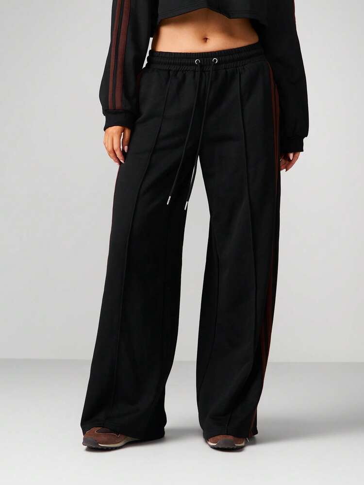 MISSGUIDED Pintuck Front Wide Leg Joggers For Women Fall Winter Comfort Sweatpants With Side Stripes