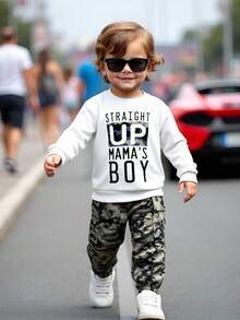 SHEIN 2 pièces/Set Sweat-shirt-shirt ample à imprimé graffiti lettres pour jeune garçon et pantalon de sport à cordon de serrage avec imprimé camouflage, épais et brossé pour l'hiver