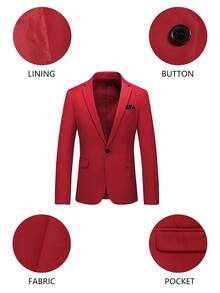 SHEIN 5pcs Tween Boys Suit Set - Notch Lapel Blazer + Single-Breasted Vest + Half-Elastic Waist Pants + Solid White Shirt + Tie, Suitable For Daily Wear, Awards Ceremony, Birthday Party, Wedding, Wedding Guest, Pageboy, Ring Boy - Red - View 5