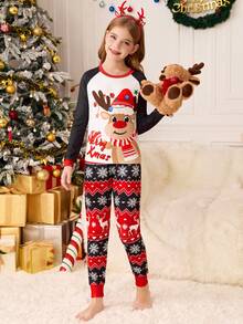 SHEIN Tween Mädchen Weihnachts-Pyjamas für die ganze Familie, enge Passform