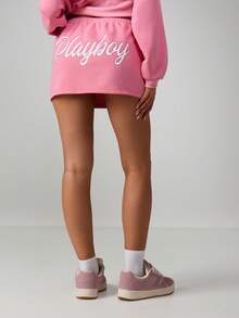 Missguided x Playboy Mini Button Front Skirt With Rhinestone Number Applique Drawstring Waist - Watermelon Pink - View 6