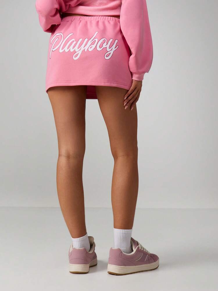 Missguided x Playboy Mini Button Front Skirt With Rhinestone Number Applique Drawstring Waist