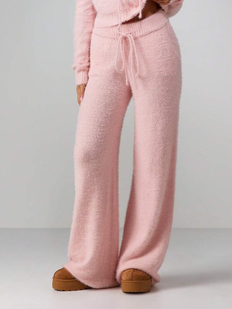 Missguided x Playboy Pantalon de jogging à jambes larges en tricot moelleux avec cordon de serrage pour un confort douillet et hivernal